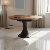 Century-Inspired-Century Modern Design Round Extendable Dining Table for Small Apartment Dwellers, Living Room, Kitchen