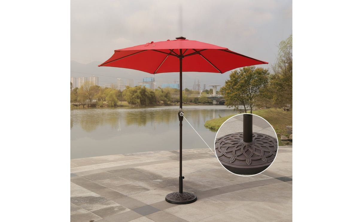Sun-Shading Center-Pole Patio Umbrella Wind-Resistant Freestanding Umbrella with Base Heavy Duty Stand Water-Repellent for Garden, Poolside, Terrace