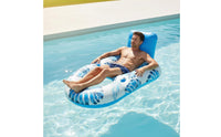 Ice Container Hole Inflatable Pool Lounger Built-in Backrest Inflatable Lounger Raft Foot Rest Floating Lounge Chair Mesh Seat for Adults