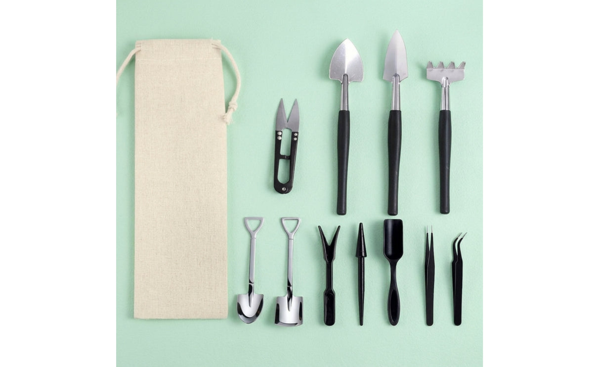 12 Pieces Tools Kit with Organizer Convenient to Carry to Portable Miniature Gardening Tool Set with Bag for Soil Loosening