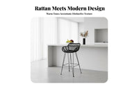 Waterresistant Highrear Woven Stool Retro design Woven rear High Chair sunlight-withstandant Indoor Seating Minimalist Design for Homeowners, Business Owners, Interior Decorators, Home Bar, Kitchen Island, Patio, morning dining corner