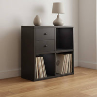 Mid-Century-Century Design Black Swing Door Cabinet Space-Saving Vinyl Storage Cabinet Easy to Clean Album Player Stand Accessible Compartments for Music Corner