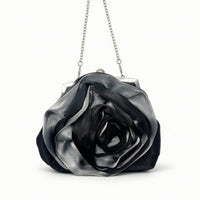 Elegant Floral Kiss Lock Evening Bag Dressy Rose Clutch Compact Flower Evening Clutch Romantic for Weddings, Prom, Date Nights