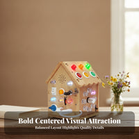 Hands-on Learning Busy House Toy Early Learning Hands-on Learning Busy House Natural Wood Finish Wooden Sensory Toy LED Lights for Children