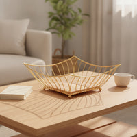 Modern Square Fruit Basket Decorative Fruit Basket with Wooden Base Elegant Versatile for Coffee Table