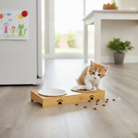 Easy to Clean Tilted Ceramic Cat Bowls Dishwasher Safe Elevated Cat Bowls Raised Food and Water Bowl Set for Kittens