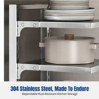 Stainless Steel Kitchen Storage Rack, Under Sink Cabinet Organizer, Multitier Pot Rack, Adjustable Shelf, Modern Minimalist
