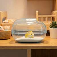 Transparent Hamster Sand Bath with Splash Guard, 18x12x12cm Hamster Bath for Syrian and Dwarf Hamsters, Dustproof Freestanding Enclosure with Ladle