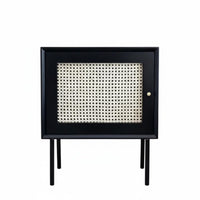 Japanese Aesthetic Rattan Door Cabinet Nordic Design Woven-Front End Table Small Footprint Nightstand Minimalist Aesthetic for Apartment Dwellers, Homeowners, Interior Decorators, Next to Bed, Bay Window Area, Living Room, Entryway