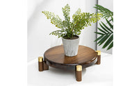 Round Bamboo Plant Stand Indoor Two-Tier Plant Stand Compact Furniture Sturdy for Living Room