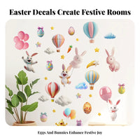 Easter Bunny Wall Sticker Self Adhesion 3D Cartoon Hare Decal Peel and Pink Easter Egg Stickers for Young Children, Playroom, Kindergarten, Classroom