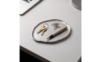 Decorative Tray with Ribbed Surface Brushed Irregular Metal Dish Sculptural Catchall Tray for Vanity