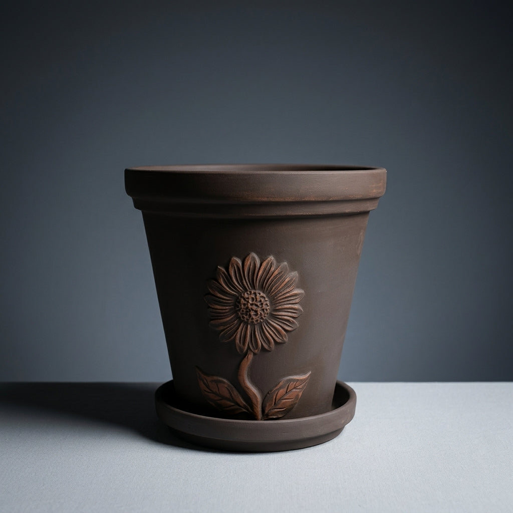 Plant Pots with Embossed Design for an Indoor Plant Pot, Terracotta Clay Flower Pots for Outdoor Plants, Single Floor Standing Clay Pot