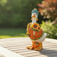 Tabletop Resin Goose Figurine Knitted-Style Goose Figurine with Hat Hand-Painted Cute for Autumn Decor, Fall Decorating