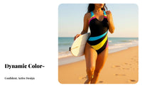 Multicolor Single-Piece Aquatic Suit Sporty Fit Keyhole Rear Bathing Suit Athletic Single-Piece Aquatic Suit Stretchy Material