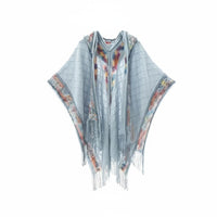 Ethnic Hooded Cape, Women's Pullover Shawl, Travel Scarf, Tassel Design, Multi-Color, Autumn, Photo Outfit