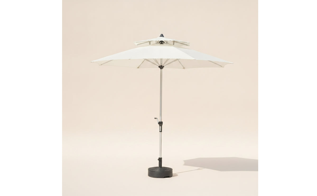 Stacked-Top Design Patio Umbrella Rainproof Center-Pole Umbrella with Base Market for Homeowners, Cafe Owners, Backyard, Poolside, Beach