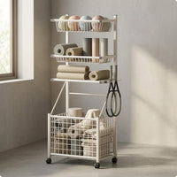 Sports Gear Organizer Storage Unit Carbon Steel Rolling Sports Rack Three-Tier Storage Rack Tall Ball Storage Storage Unit