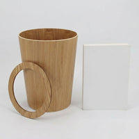 Wood Waste Bin, 6L Round Litter Bin, 30 cm Height, Wood Grain Finish, Rubbish Bin for Bathroom, Living Room, Hotel, Dormitory
