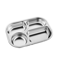 304 Stainless Steel Divided Lunch Plate with Lid, 4-Compartment, Rectangular