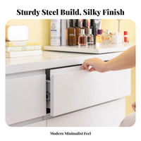Minimalist Design Extendable Vanity Set Rounded Corners Dressing Table illuminated Mirror Bedroom Furniture for Young Adults, cosmetic Influencers, Teenagers, Apartment, Walk-in Closet
