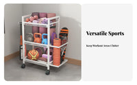 With Wheels Rolling Sports Equipment Cart Space Saving Rolling Gym Storage Cart Large Capacity Home Gym Equipment Organizer Long-Lasting Metal Frame for Fitness Enthusiasts, Families, Garage, Basement