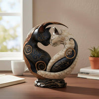 Two-Tone Balance Feline Statue Artistic Depth Black and White Feline Decor