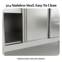 Easy to Clean Stainless Steel Work Table Rust Resistant Kitchen Prep Table with Cabinet Heavy Duty Commercial Kitchen Workbench Adjustable Feet for Restaurant Owners, Home Cooks, Bakery, Cafeteria, Warehouse, Workshop