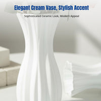 Modern Minimalist Decorative Vase, Thick Cream Ceramic-Look, Water-Holding, Red/Cream, Home Decor