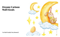 Bunny on Moon Nursery Sticker Easy to Apply Wall Decal for Kids, Young Children, Playroom, Living Room