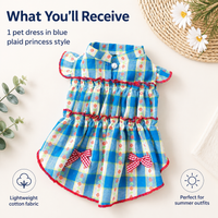 Small Dog Dress with Buttons, Princess Dog Dress for Special Occasions, Blue Plaid Dog Clothes for Small Dogs, Summer Puppy Clothes Girl