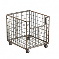 Wire Storage Basket Rack Side Handle Opening Rectangular Wire Cage Basket Grid Style