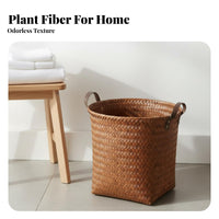 Imitation Rattan Laundry Basket Portable Clothes Hamper with Handles Faux Rattan Storage Container Rustic Design for Living Room