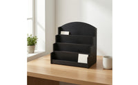 Greeting Card Display Stand Holder with Arched Back Wooden Stepped Display Shelf Multi-Tier Postcard Rack for Reception Desk
