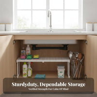 2-Tier Expandable Under-Sink Shelf Easy to Install Cabinet Organizer for Renters