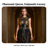Ancient Queen Ensemble Costume 4-Piece Set Ancient Nile Valley Queen Dress High Slit Skirt Nile Ruler Outfit for Cosplayers, Adults, Halloween