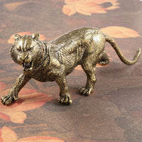 Brass Tiger Figurine Gold-Toned Standing Tiger Statue Tabletop House Decoration for Display Shelf