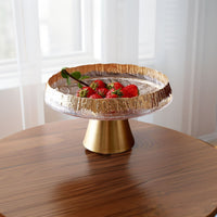 Hammered Fruit Dish with Metal Base Clear Pedestal Fruit Bowl Textured Pedestal Serving Bowl Round for Dining Table, Sideboard