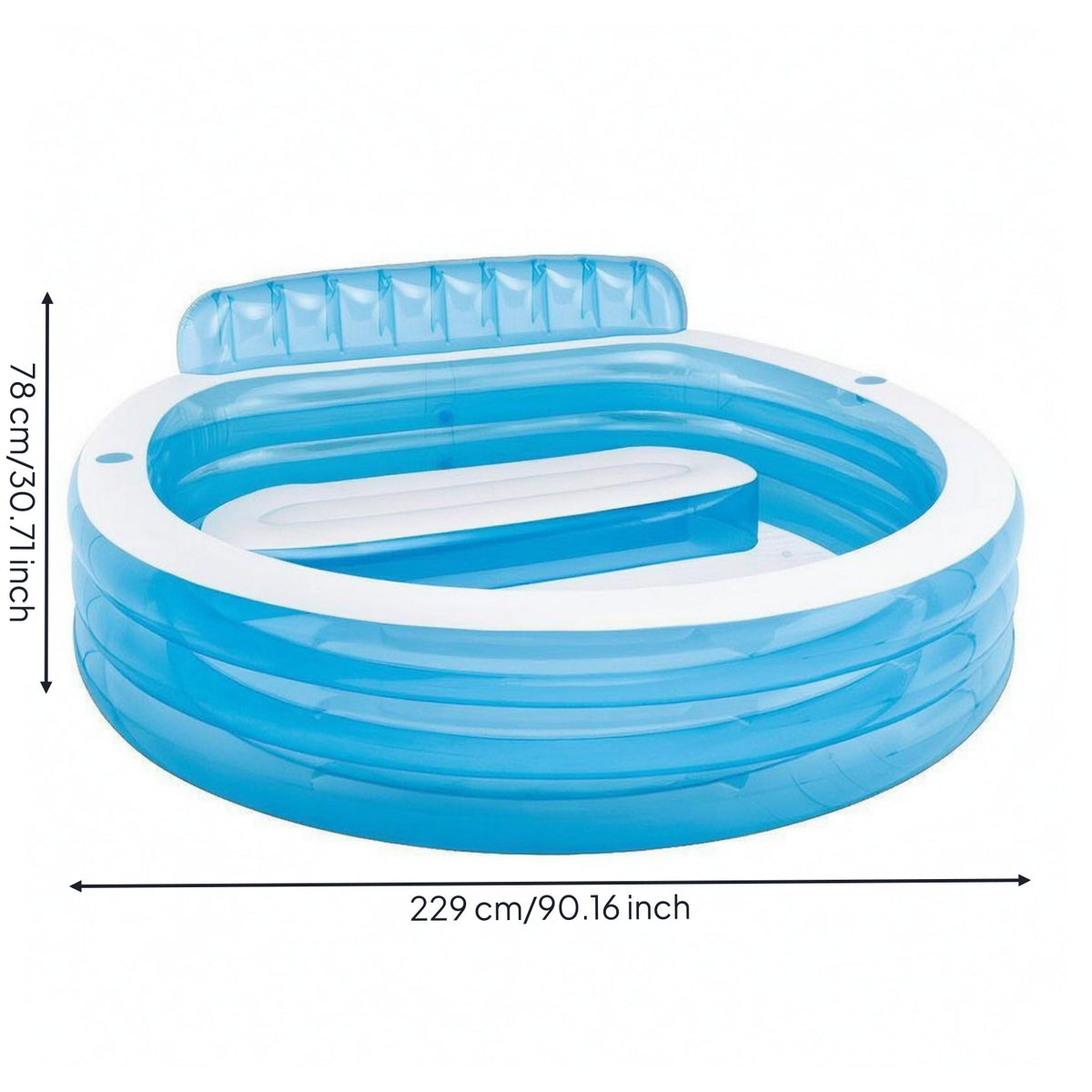 Inflatable Pool with Backrest Drain Outlet Round Pool with Seats 590 L Capacity