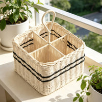 Woven Utensil Holder Divided Compartments Imitation Rattan Cutlery Organizer Portable Utensil Holder for Coffee Bar