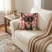 Easter Egg Throw Pillow Cover Double-Sided Printing Chihuahua Easter Pillowcase for Living Room, Bedroom, Sofa, Home Decor