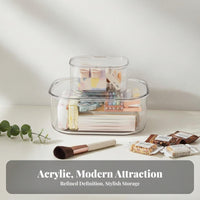 Multipurpose Clear Stackable Box with Lid Space Saving Stackable Lidded Container Large Capacity Desktop Organizer Long-Lasting for Home Organizers, Office Workers, Dorm Room, Bedroom, Bathroom, Kitchen