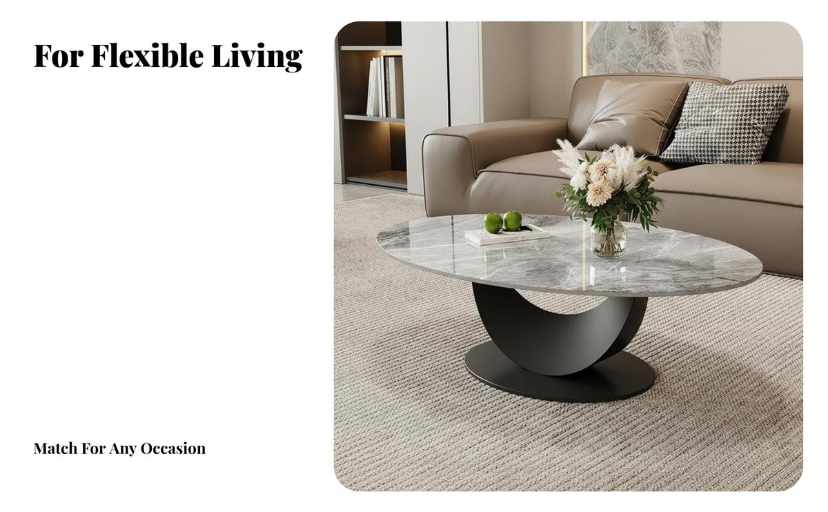 2 Pieces Modern Design Crescent Base Coffee Table Set Minimalist Design Living Room Furniture Easy to Clean Scratch-Resistant for Homeowners, Apartment Dwellers, Families, Home, Lounge Area, Bedroom, Office
