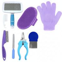 8 Pieces Pet Grooming Kit with Glove Textured Grip Grooming Kit with Massage Glove Fine-Tooth for Small Animals, Coat Care