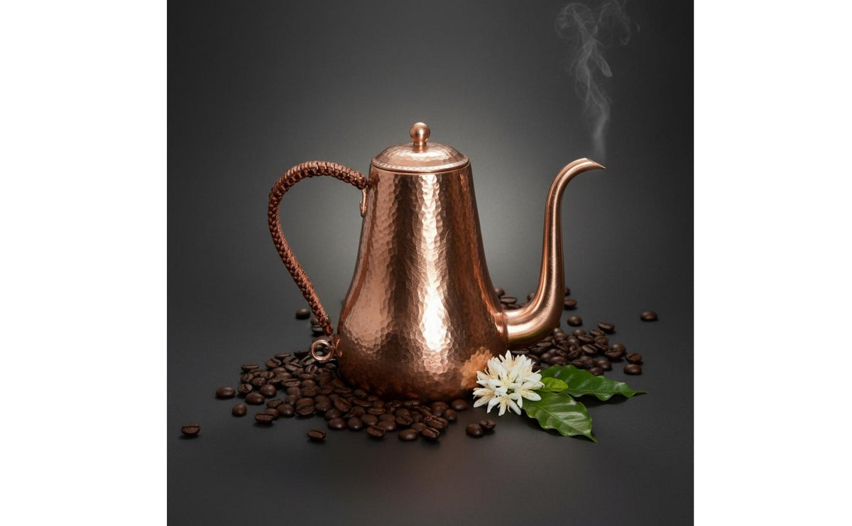 Hammered Copper Coffee Pot Heat-Resistant Grip Copper Gooseneck Kettle Leak Design Pour over Coffee Kettle for Home, Baristas, Cafe