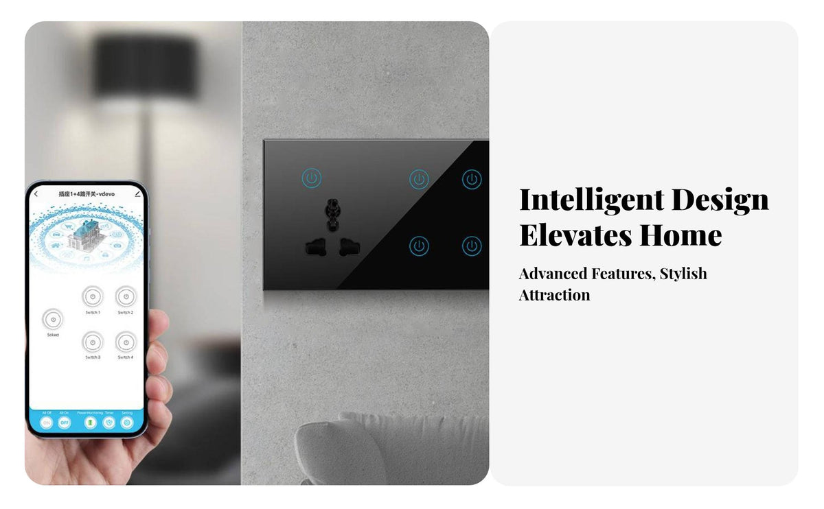 Universal Automated Wall Panel Timer Function Smart Switch Combo No Hub Required Touch Wall Panel with Outlet for Homeowners, Home, Bedroom, Hotel