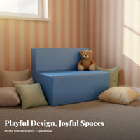 Flexible Combination Upholstered Block Bench Soft-Covered Transformable Play Couch dense Foam interlocking Seating Easy to Clean for Toddlers, Educators, Parents, Kindergarten, Waiting Area, Early Education Center, Playroom