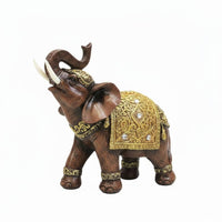 Intricate Gold Detailing Golden Pattern Elephant Statue Resin Craft Vintage Design Elephant Decor Artisanal Look House Decoration Good Luck Charm for Living Room, Office, Entryway