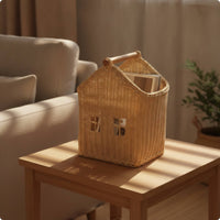 House-Shaped Basket Handwoven rattan Basket with Handle Decorative for Kids, Tabletop, Bookshelf, Nursery