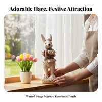2 Pieces Detailed Craftsmanship Easter Bunny Decoration Hand-Painted Easter Bunny Figurine Rustic Charm for Collectors, Anniversary, Wedding